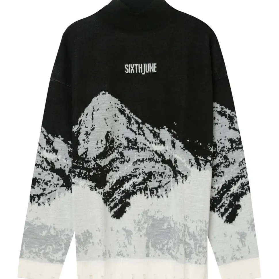 Pull Imprime Montagne Noir