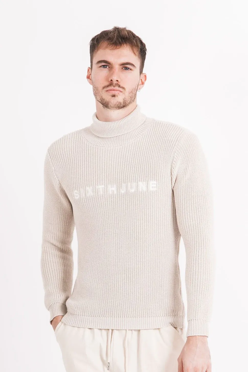 Pull Maille Col Roule Beige