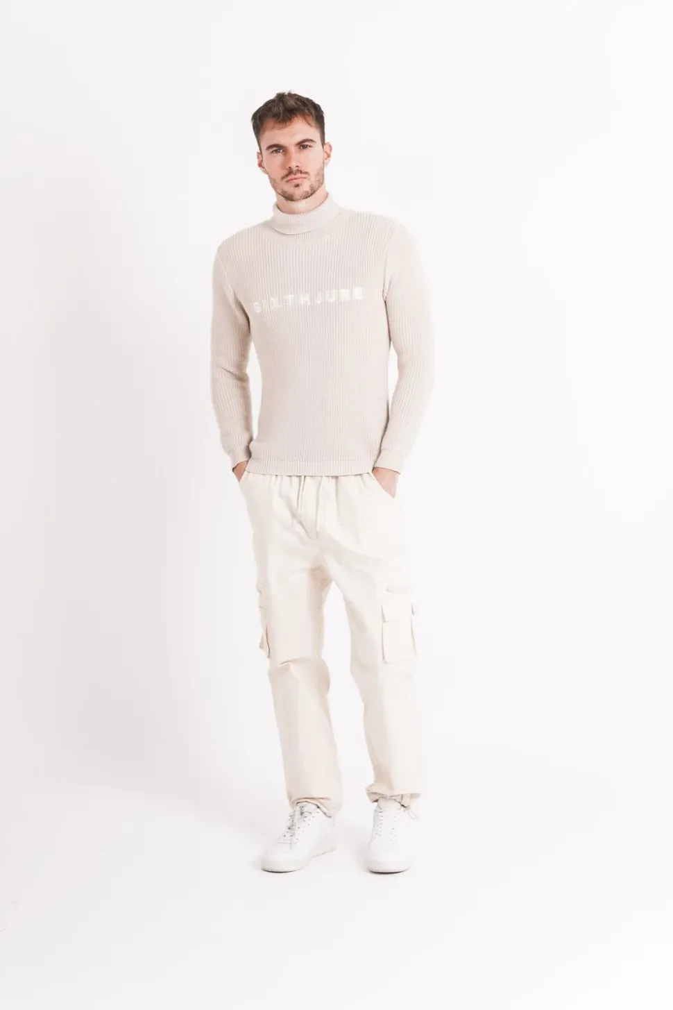 Pull Maille Col Roule Beige
