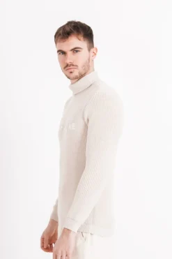 Pull Maille Col Roule Beige
