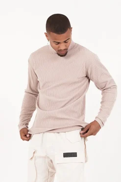 Pull Maille Cotele Col Beige Fonce