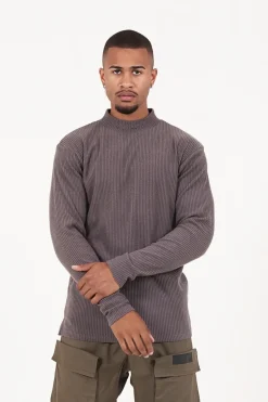 Pull Maille Cotele Col Gris Taupe