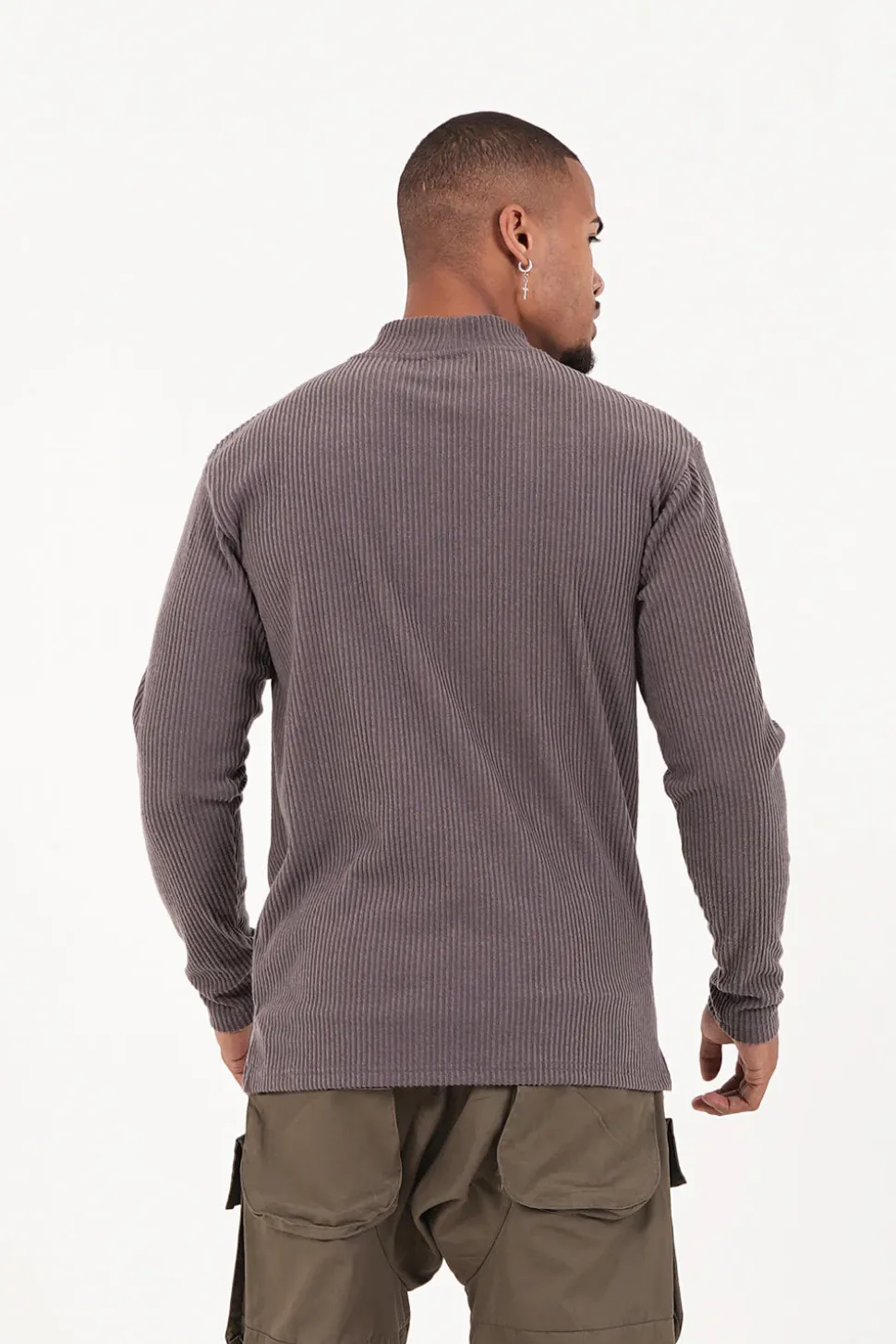 Pull Maille Cotele Col Gris Taupe