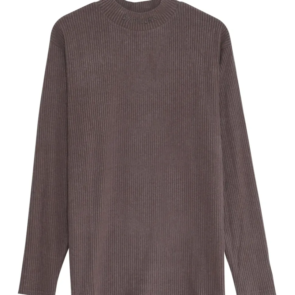 Pull Maille Cotele Col Gris Taupe