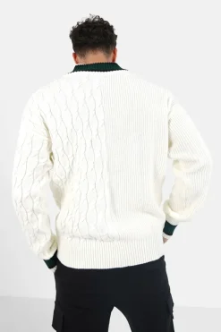 Pull Maille Cotele Col V Blanc Casse