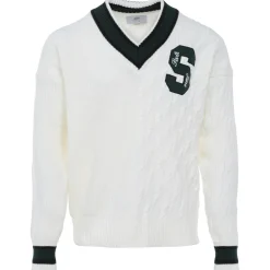 Pull Maille Cotele Col V Blanc Casse