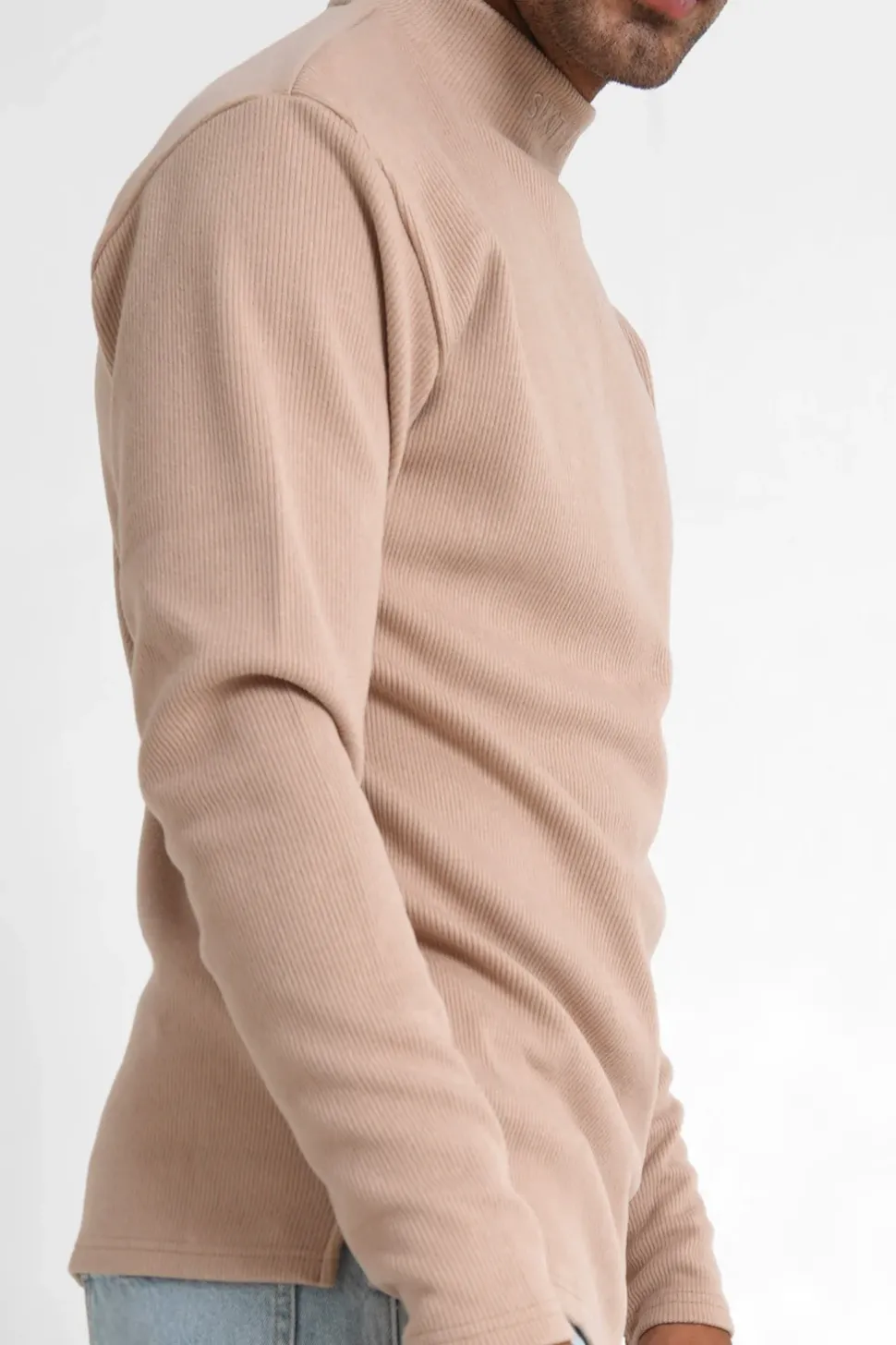Pull Maille Logo Brode Beige