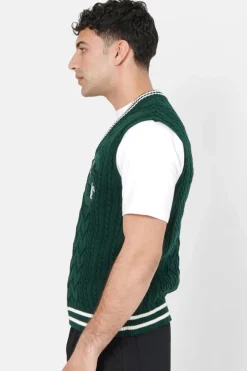 Pull Sans Manches Maille Broderie Vert Fonce