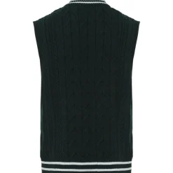 Pull Sans Manches Maille Broderie Vert Fonce