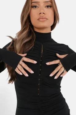 Robe Agrafes Manches Longues Noir