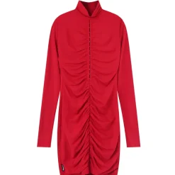 Robe Agrafes Manches Longues Rouge