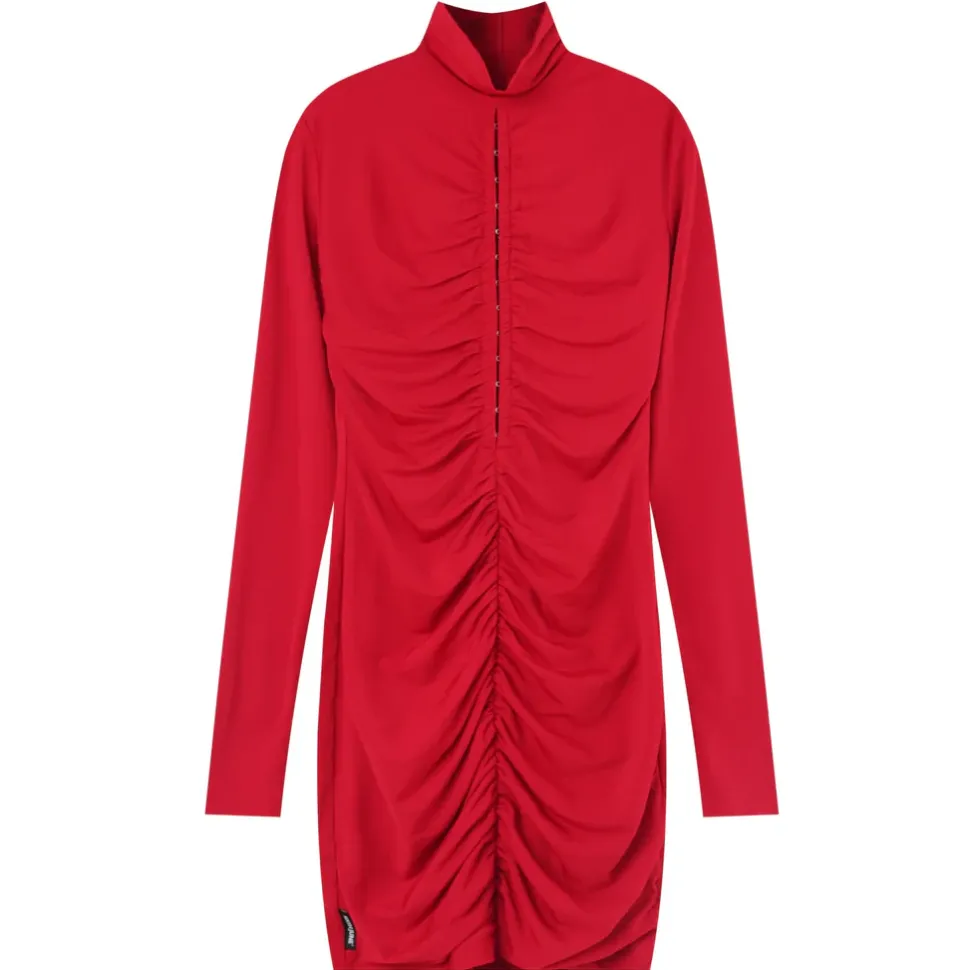 Robe Agrafes Manches Longues Rouge