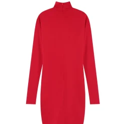 Robe Agrafes Manches Longues Rouge