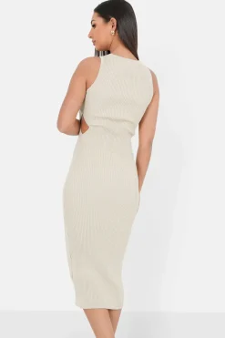 Robe Maille Ouverture Sexy Beige
