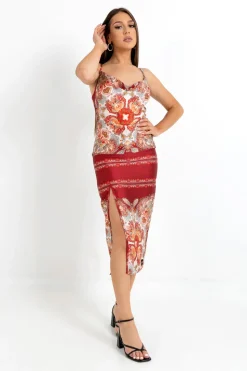 Robe Motif Orientale Rouge Fonce