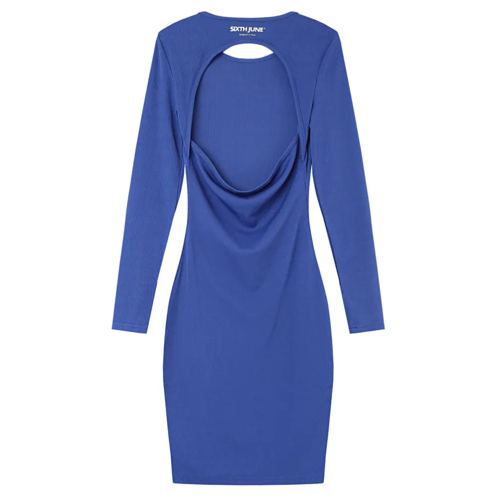 Robe Moulante Ouverture Dos Bleu Fonce