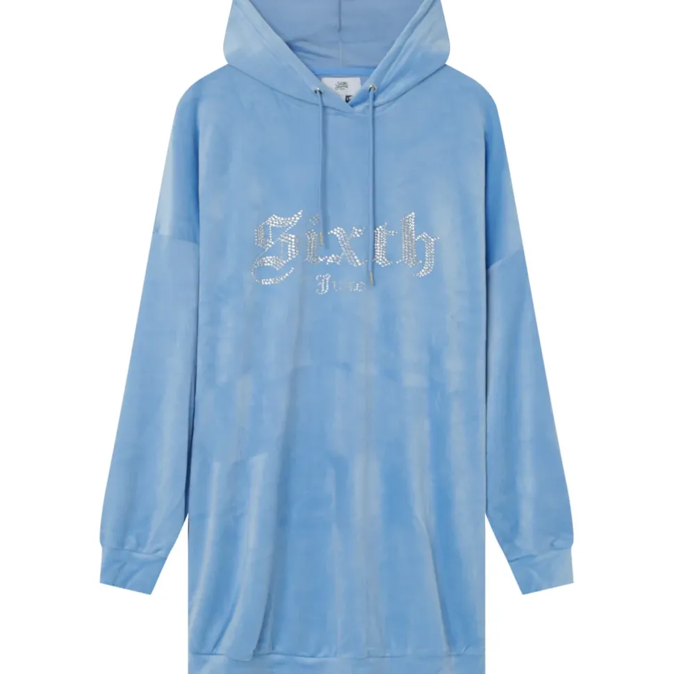 Robe Sweat Velours Strass Bleu