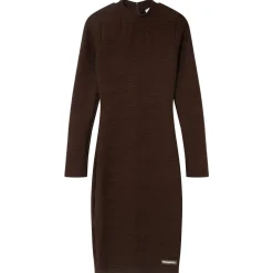 Robe Texture Manches Longues Marron Fonce
