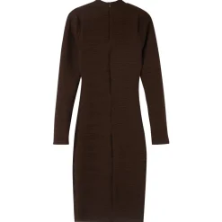 Robe Texture Manches Longues Marron Fonce