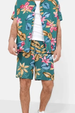 Short Fluide Fleuri Vert