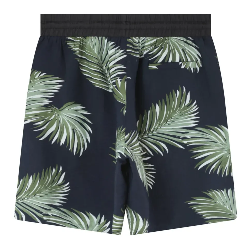 Short Fluide Motif Tropical Bleu Fonce