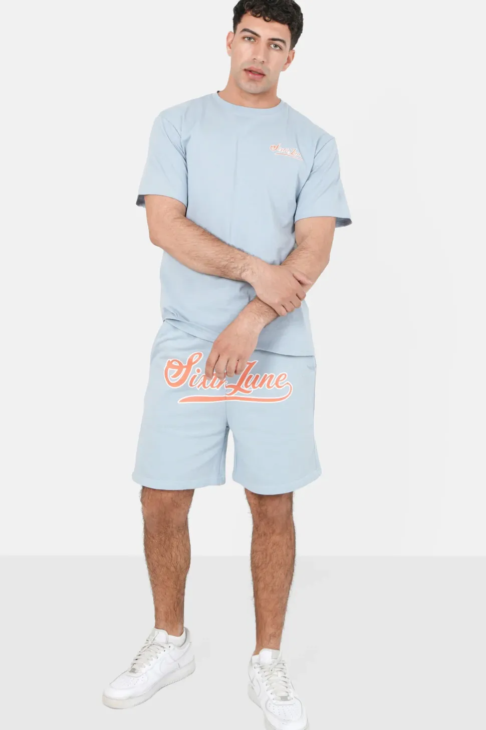 Short Logo Retro Bleu Clair