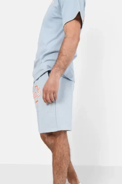 Short Logo Retro Bleu Clair
