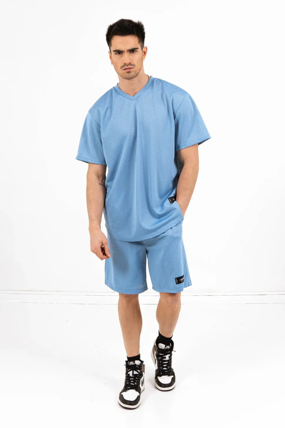 Short Mesh Logo Bleu