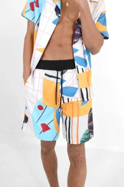 Short Motif Tropical Blanc