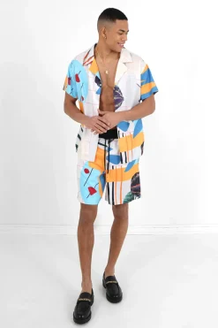 Short Motif Tropical Blanc