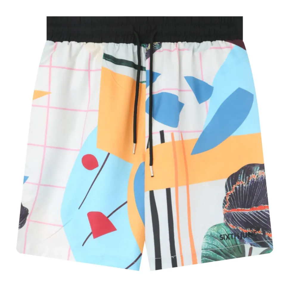 Short Motif Tropical Blanc