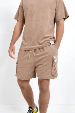 Short Tissu Bouclette Beige Fonce