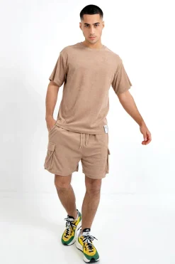 Short Tissu Bouclette Beige Fonce
