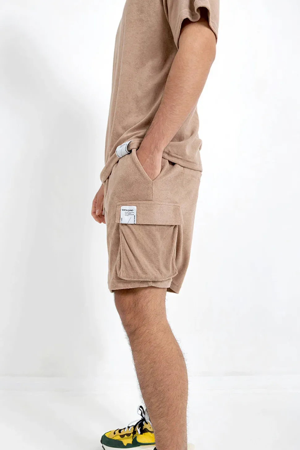 Short Tissu Bouclette Beige Fonce