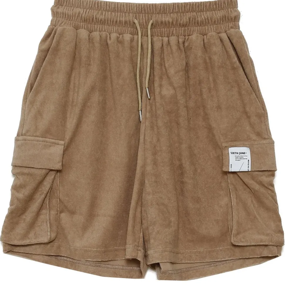 Short Tissu Bouclette Beige Fonce