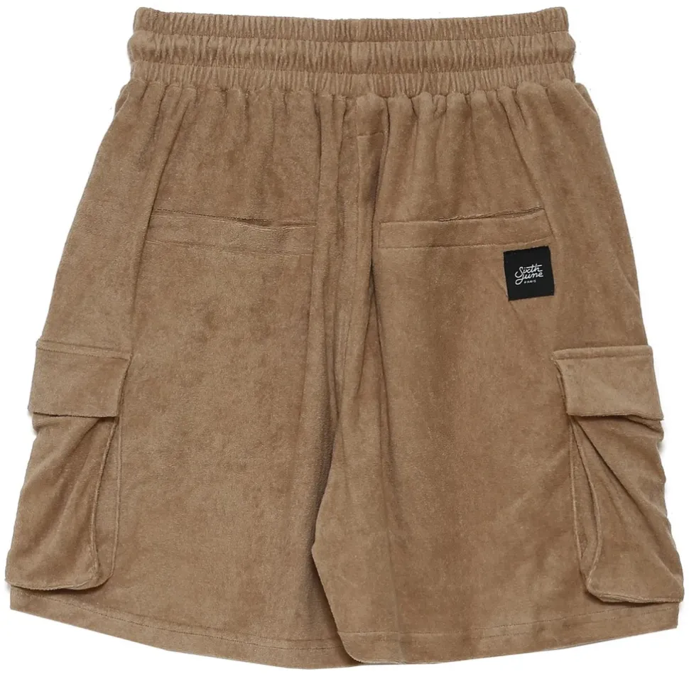 Short Tissu Bouclette Beige Fonce
