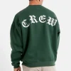 Sweat Broderies Crew Oversize Vert Fonce
