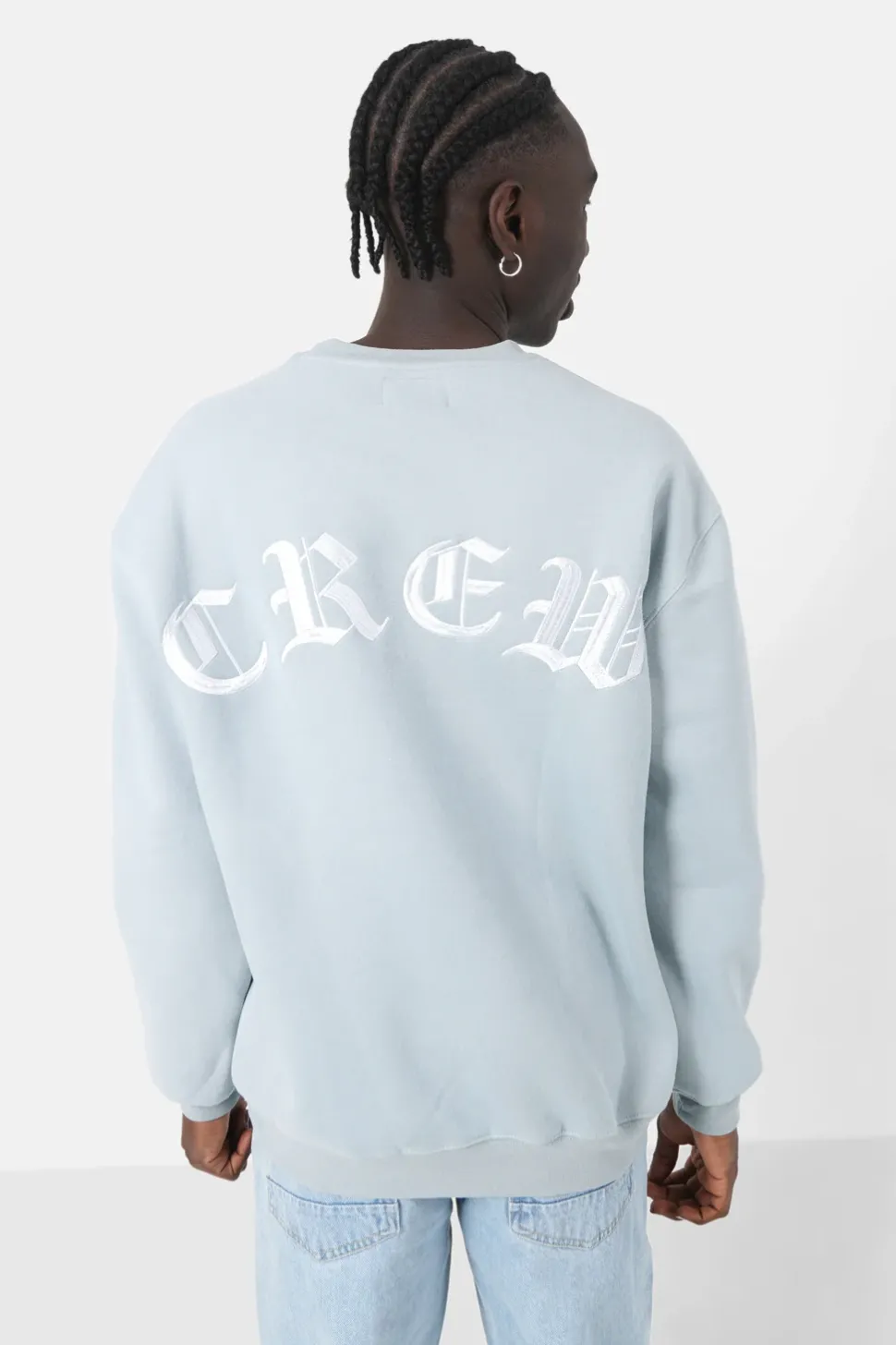 Sweat Broderies Crew Oversize Bleu Clair