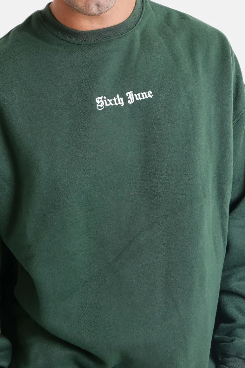 Sweat Broderies Crew Oversize Vert Fonce