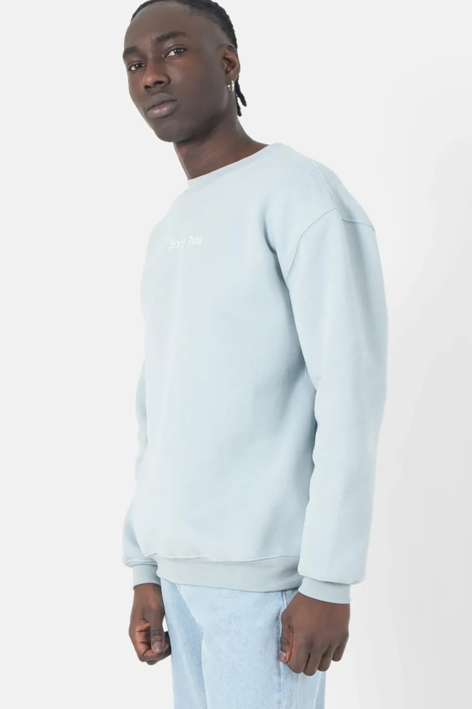 Sweat Broderies Crew Oversize Bleu Clair