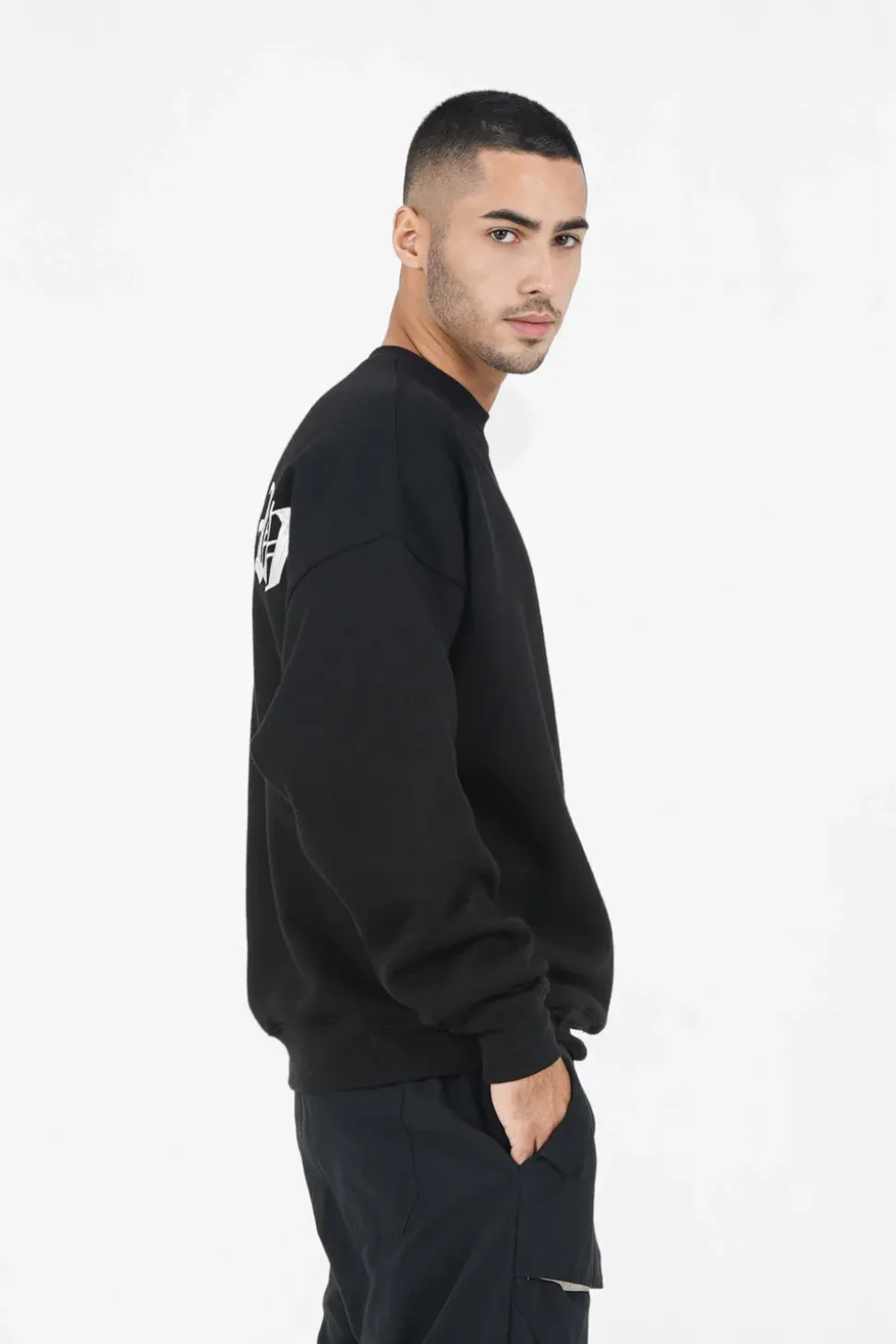 Sweat Broderies Crew Oversize Noir