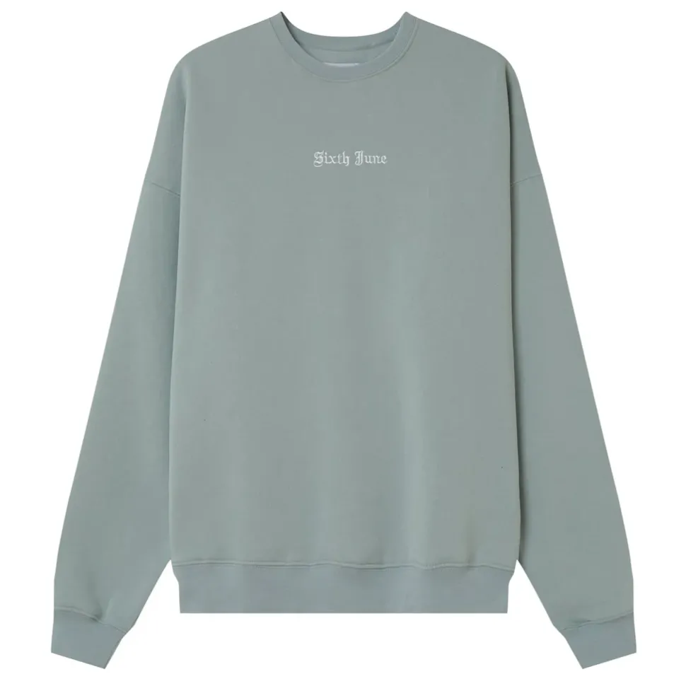 Sweat Broderies Crew Oversize Bleu Clair