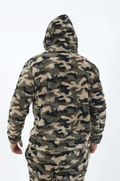 Sweat Capuche Camouflage Zip Vert Kaki