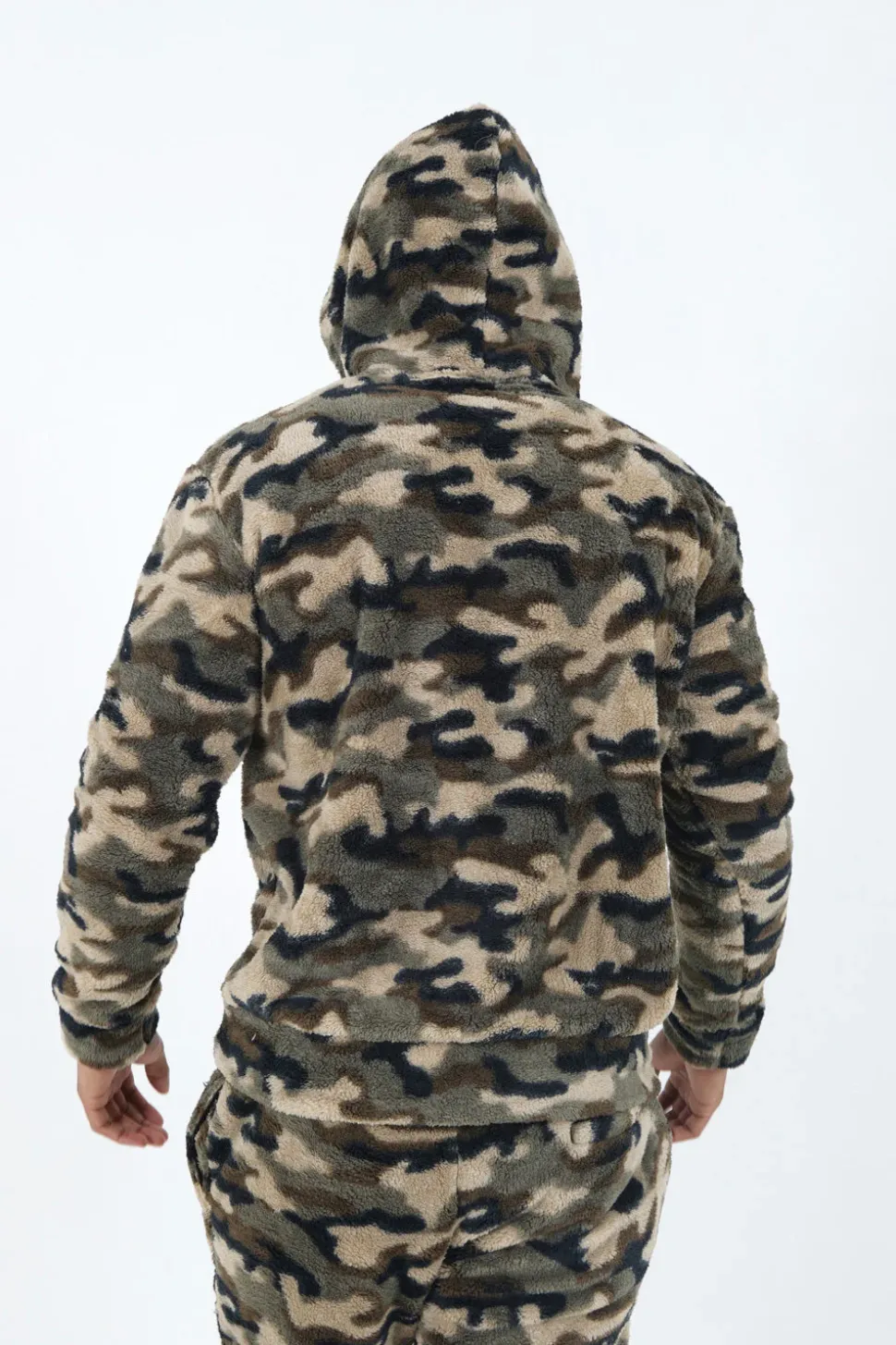 Sweat Capuche Camouflage Zip Vert Kaki