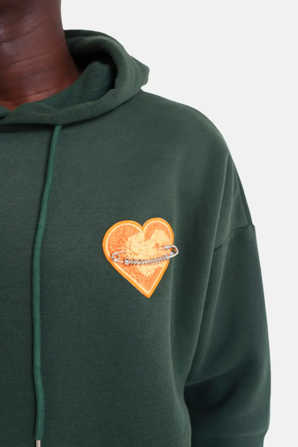 Sweat Capuche Coeur Brode Molletonne Vert Fonce