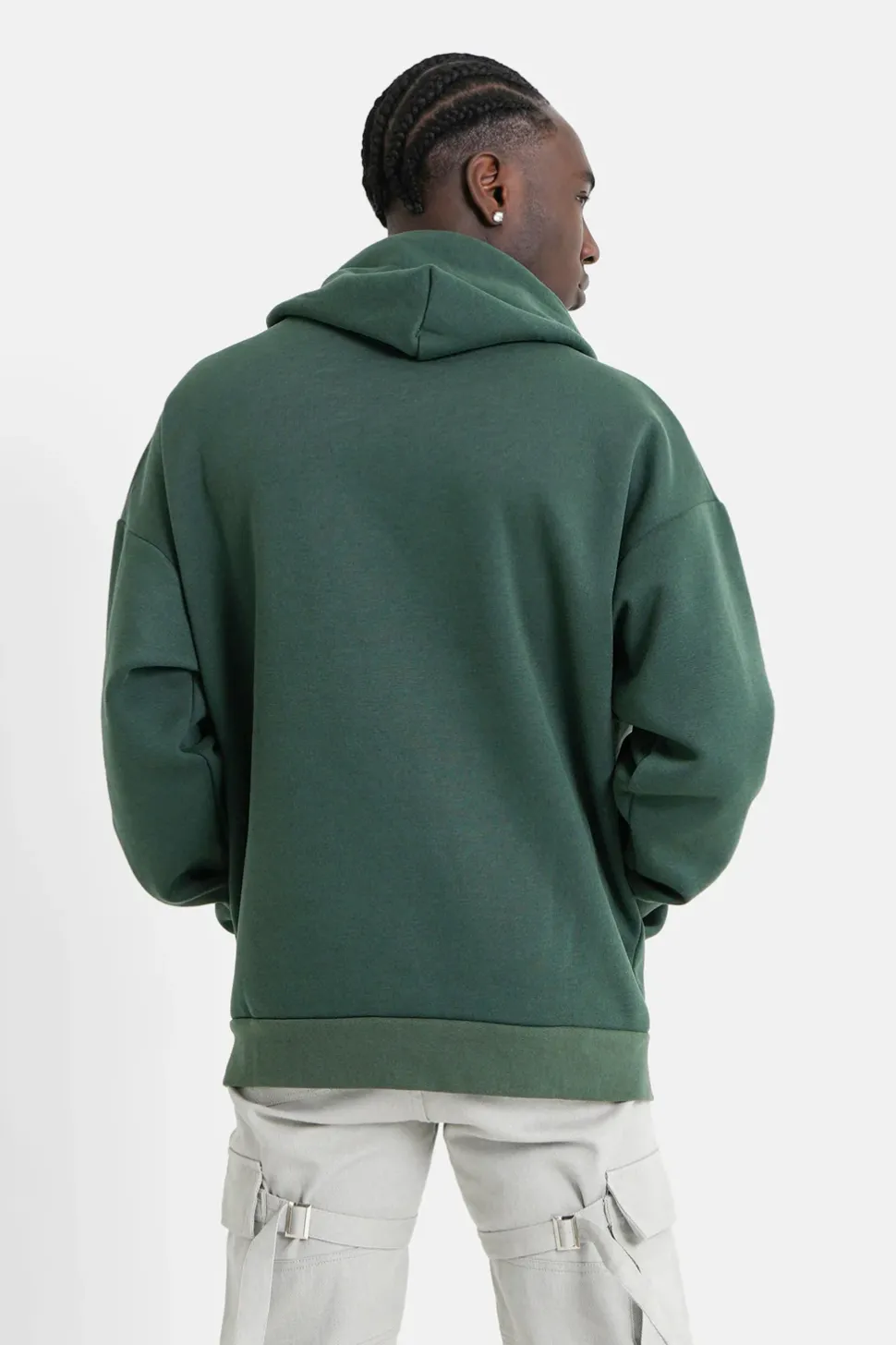 Sweat Capuche Coeur Brode Molletonne Vert Fonce