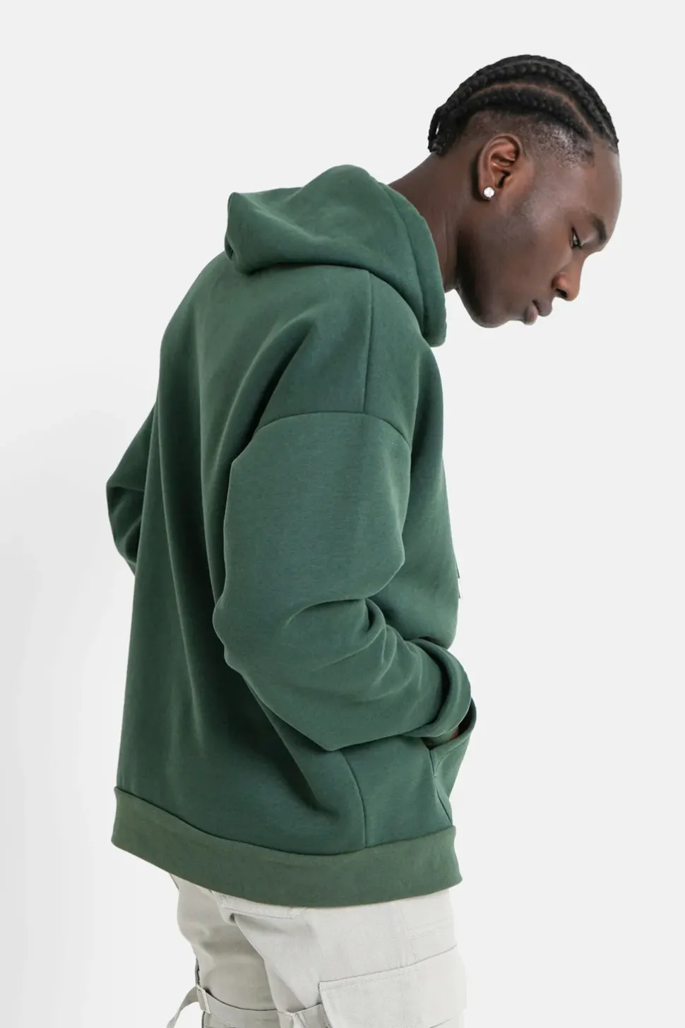Sweat Capuche Coeur Brode Molletonne Vert Fonce