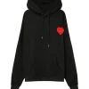 Sweat Capuche Coeur Brode Molletonne Noir