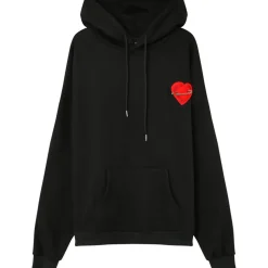 Sweat Capuche Coeur Brode Molletonne Noir
