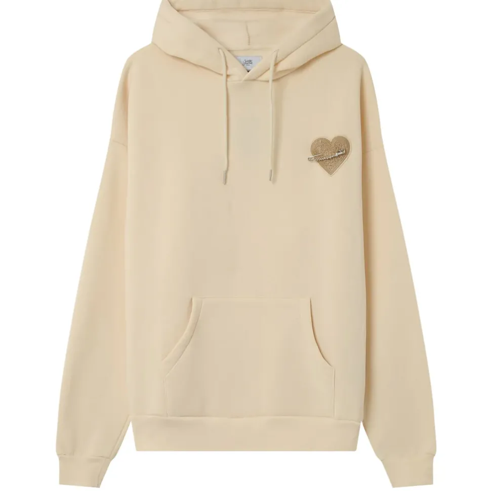 Sweat Capuche Coeur Brode Molletonne Beige Clair